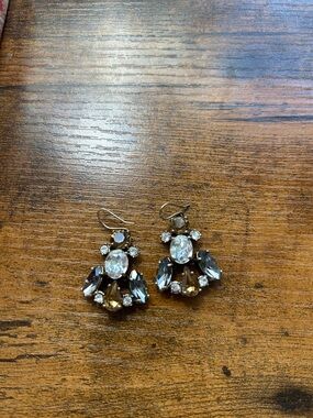 J. Crew Smoky Brown and Clear Crystal Drop Earrings